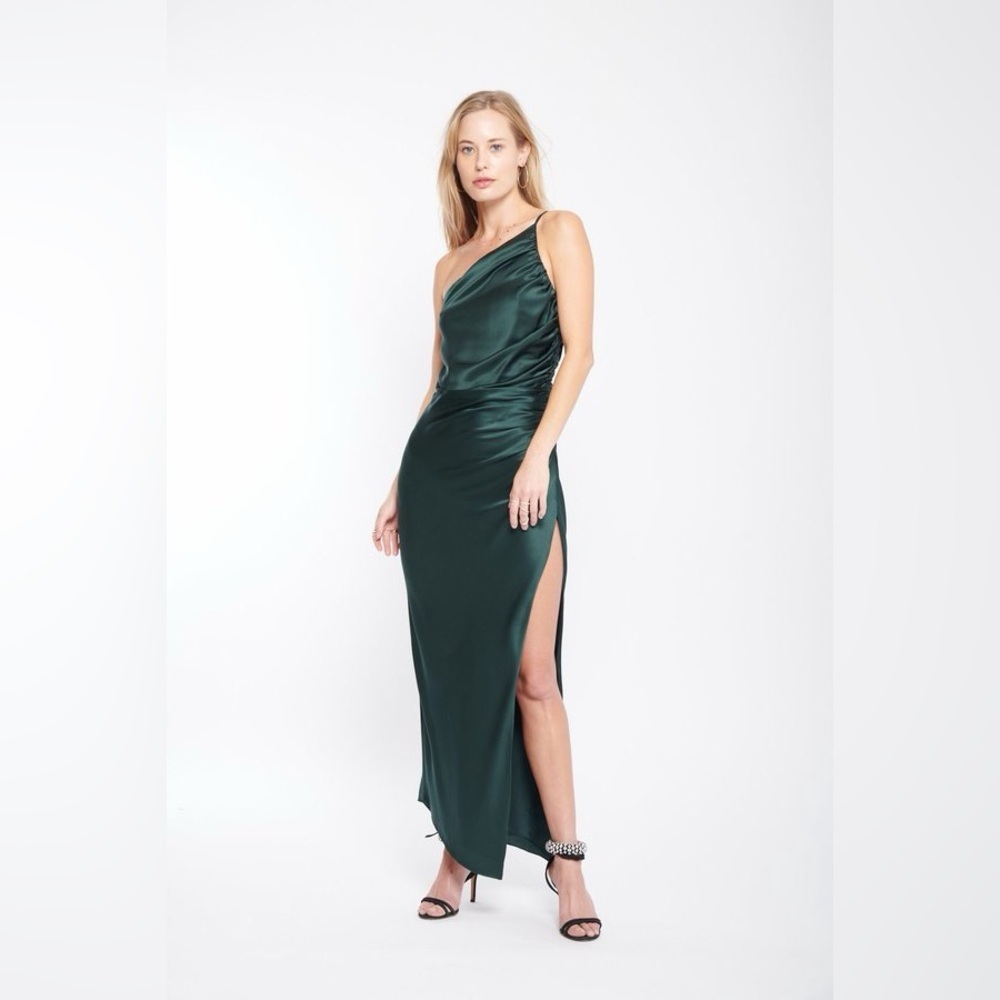 THE SEI one shoulder midi dress 100% silk , size 4 in hunter green $898 retail